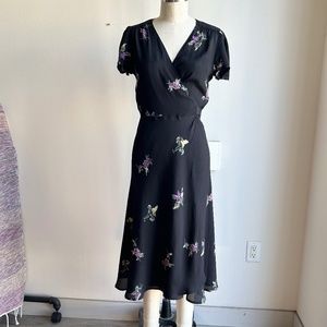 Reformation Black Floral Midi Wrap Dress Size S/M Sustainable